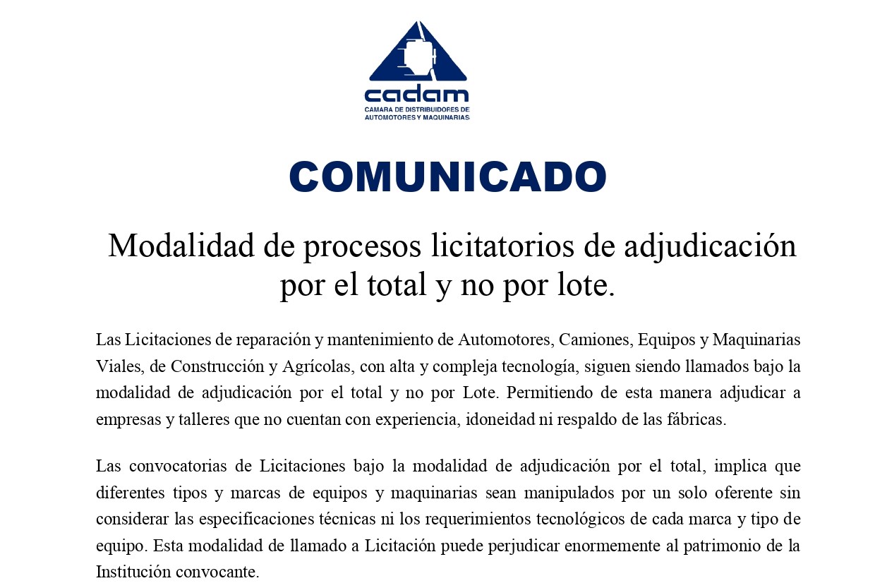 MODALIDAD DE PROCESOS LICITATORIOS DE ADJUDICACIÓN POR EL TOTAL Y NO POR LOTE