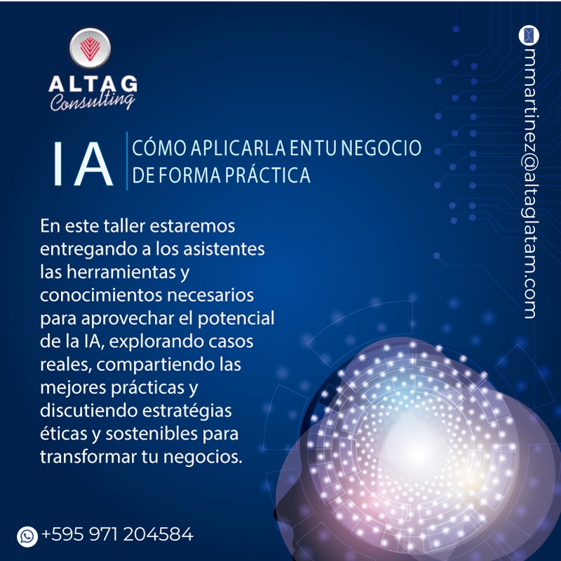 CADAM y ALTAG Consulting invitan a participar del taller “Cómo aplicar la IA en tu negocio de forma práctica”.